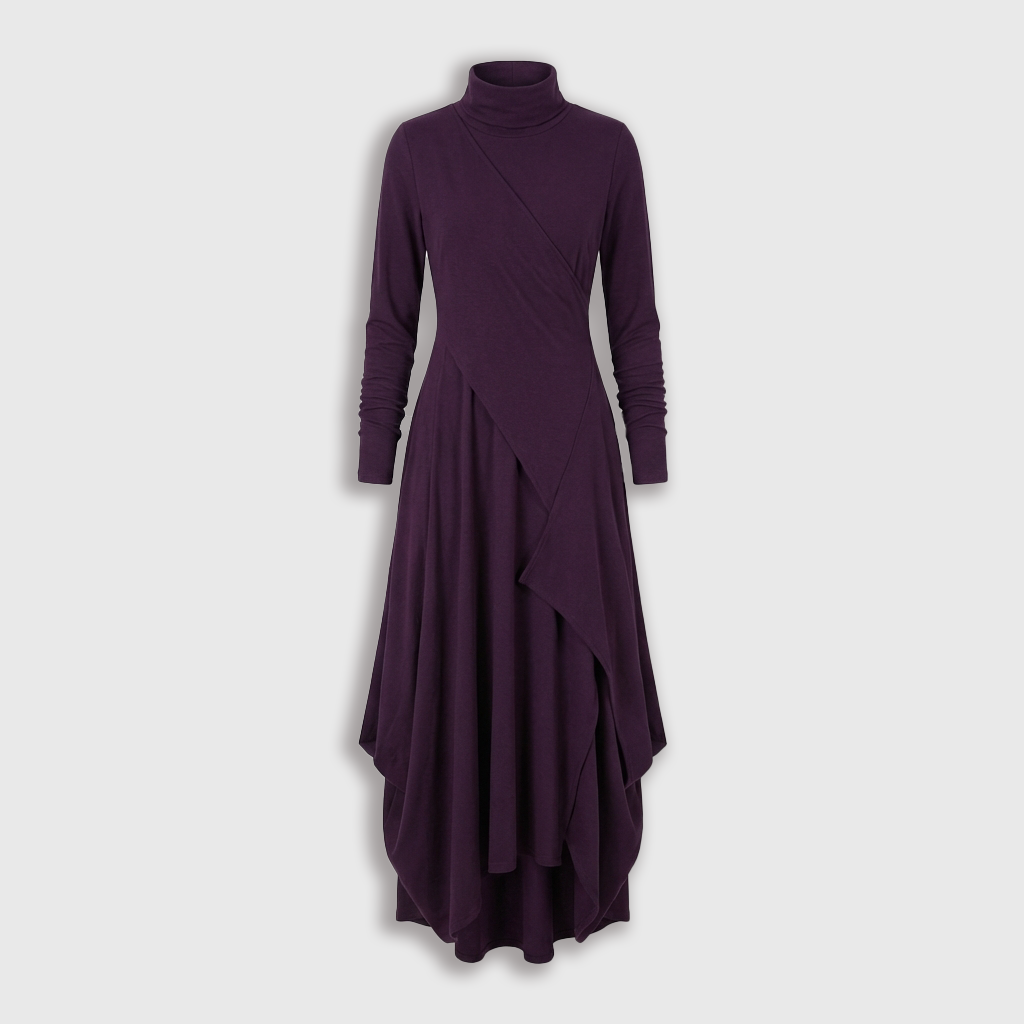 Femme Robe Maxi à Col Montant à Manches Longues | Design Asymétrique