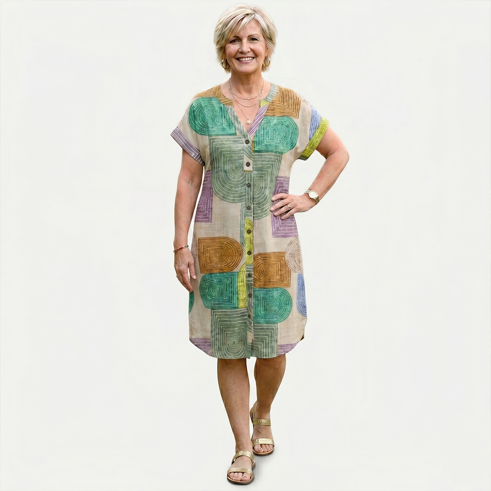 Rivaclo | Women's V-Neck Dress – Button Detail