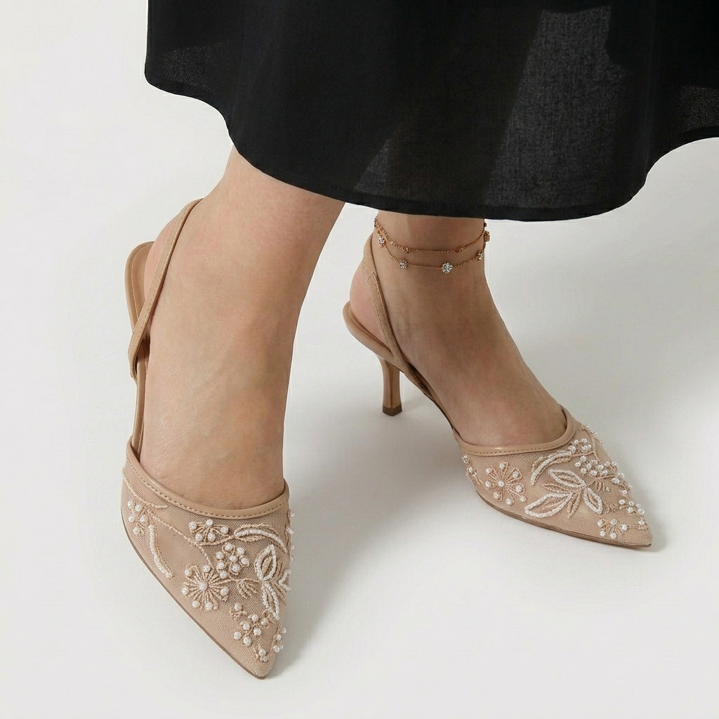 Rivaclo | Women's Slingback Heels with Pointed Toe – Detailed Embroidery
