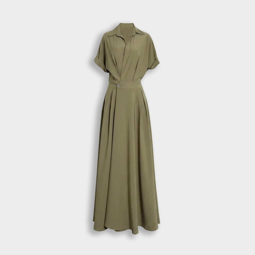 Rivaclo | Femme Robe à Col Manches Courtes Boutonnée – Maxi