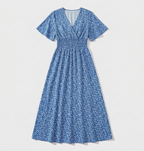 Rivaclo | Women's Printed Maxi Dress with V-Neck – Short Sleeves