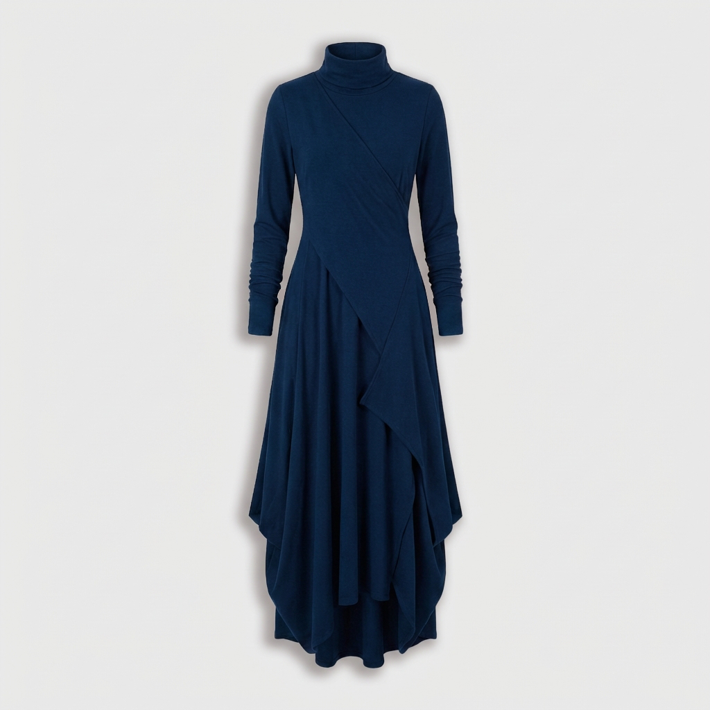 Femme Robe Maxi à Col Montant à Manches Longues | Design Asymétrique