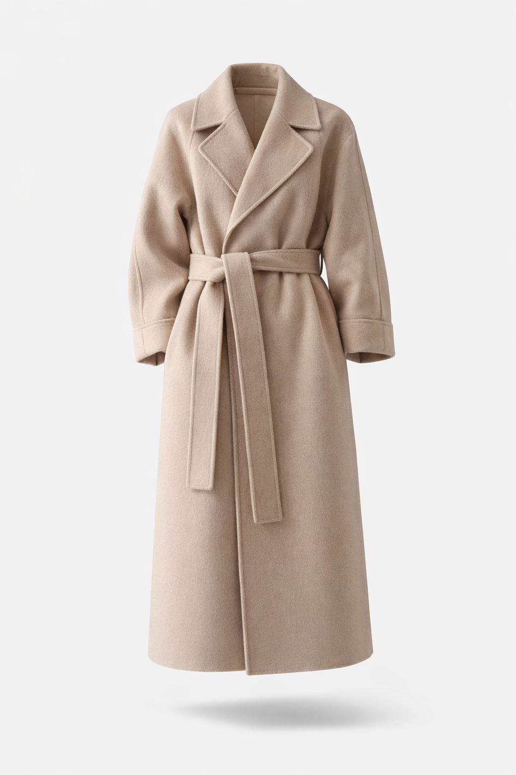 Manteau long femme coupe droite ceinturée, col à revers d'automne-hiver