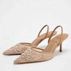 Rivaclo | Femme Talons Slingback Bout Pointu – Brodée Détaillée