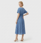 Rivaclo | Women's Printed Maxi Dress with V-Neck – Short Sleeves