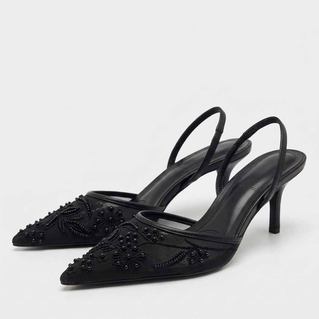 Rivaclo | Femme Talons Slingback Bout Pointu – Brodée Détaillée