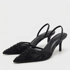 Rivaclo | Femme Talons Slingback Bout Pointu – Brodée Détaillée