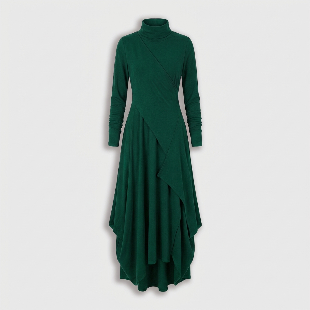 Femme Robe Maxi à Col Montant à Manches Longues | Design Asymétrique