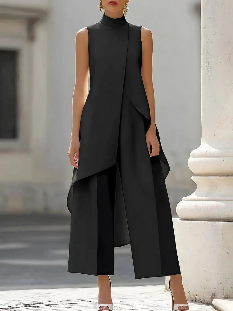 Ensemble femme top asymétrique et pantalon large