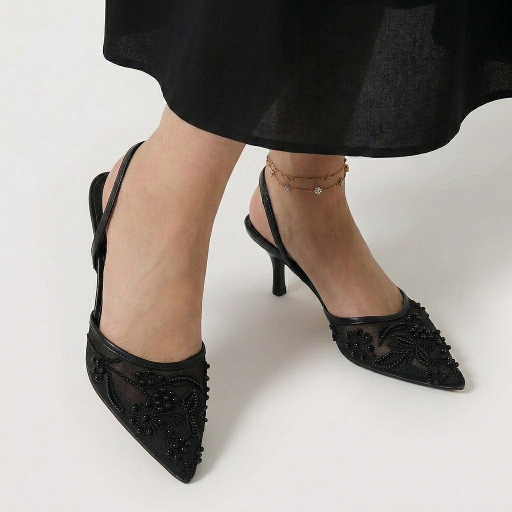 Rivaclo | Femme Talons Slingback Bout Pointu – Brodée Détaillée