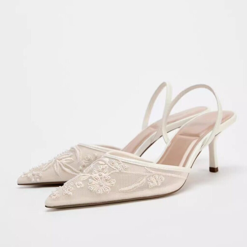 Rivaclo | Women's Slingback Heels with Pointed Toe – Detailed Embroidery