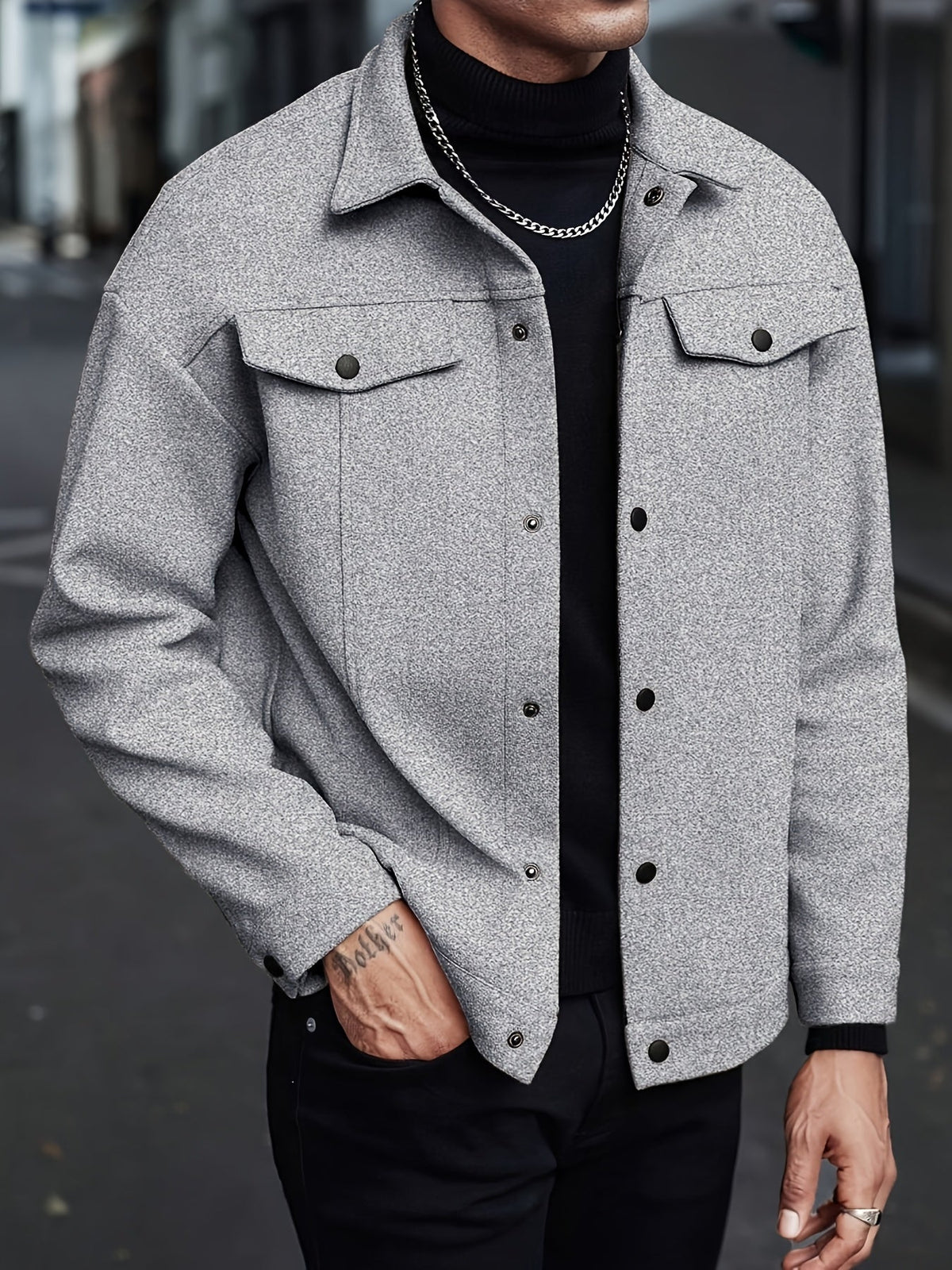 Veste homme col à revers boutons-pression — Gris clair