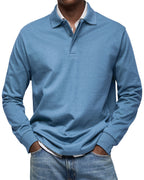 Polo homme manches longues coupe confortable — Bleu