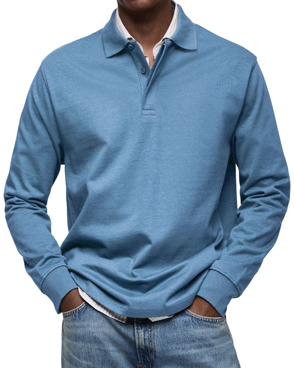 Polo homme manches longues coupe confortable — Bleu