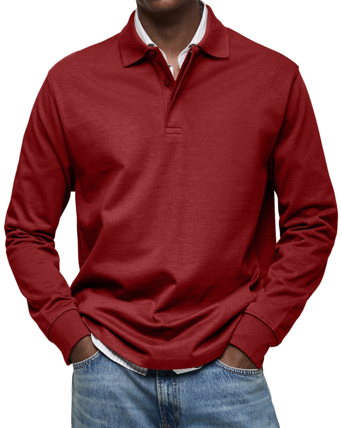 Polo homme manches longues coupe confortable — Rouge