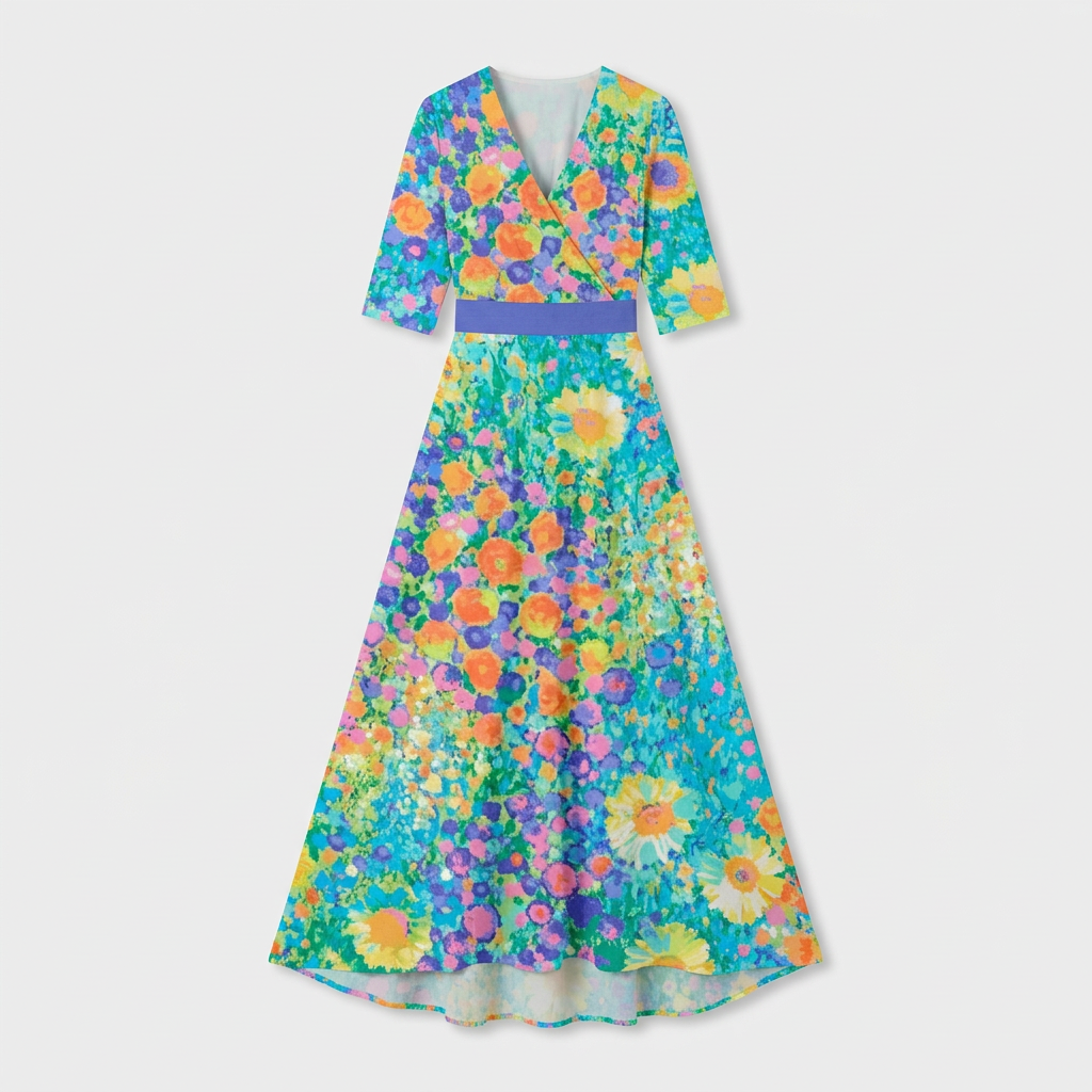 Rivaclo | Femme Robe Maxi à Col V – Imprimée