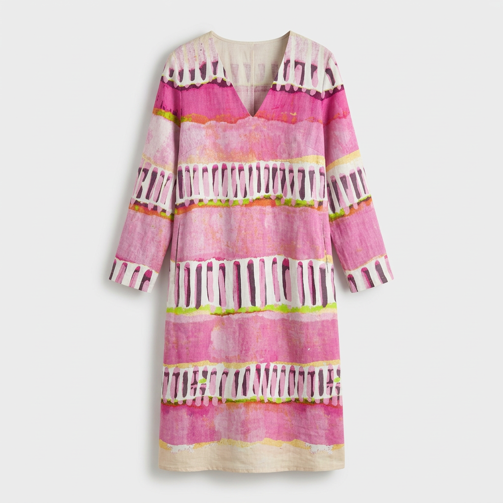 Femme Robe Maxi Rayée à Col V à Manches Longues | Style Décontracté