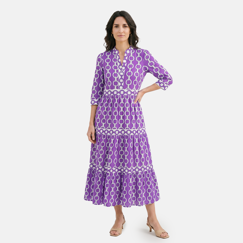 Rivaclo | Women's Geometric Printed Round Neck Dress – Fluid Maxi