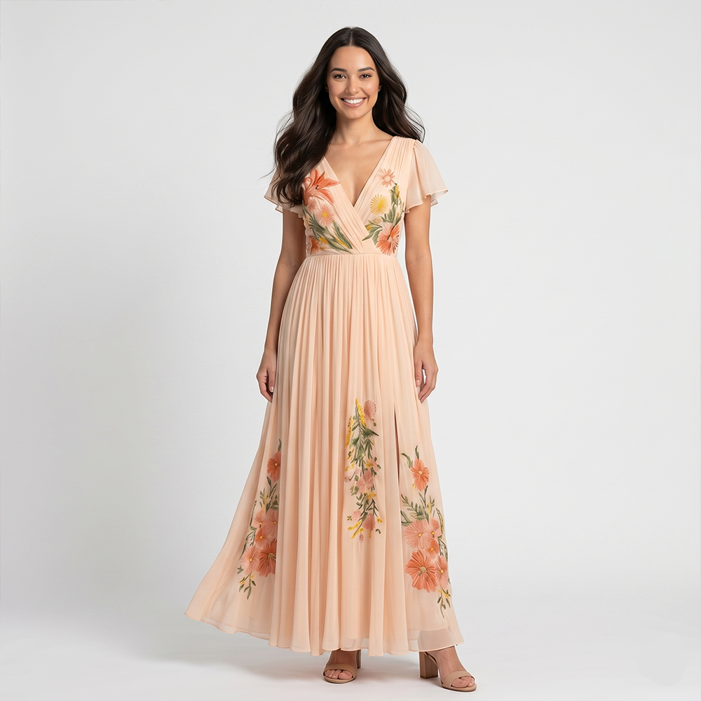 Rivaclo | Women's Printed V-Neck Dress – Short Sleeves