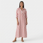 Rivaclo | Women's Striped Dress with Collar – Side Slit with Pockets