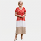 Rivaclo | Women's Gradient V-Neck Dress with Short Sleeves – Fluid Silhouette