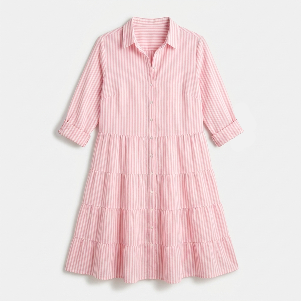 Rivaclo | Women's Striped Shirt Dress with Long Sleeves and Notched Collar – Button Detail