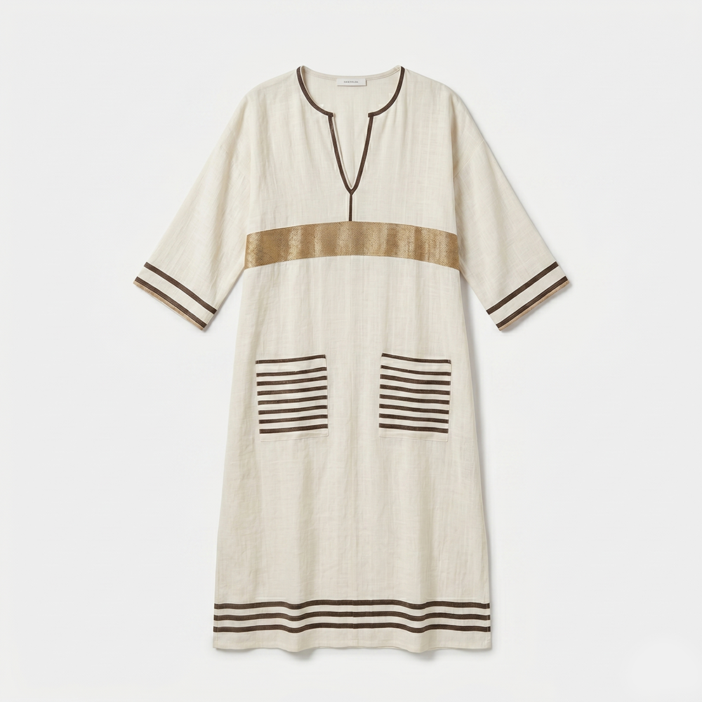 Rivaclo | Women's Printed V-Neck Dress – 3/4 Sleeves