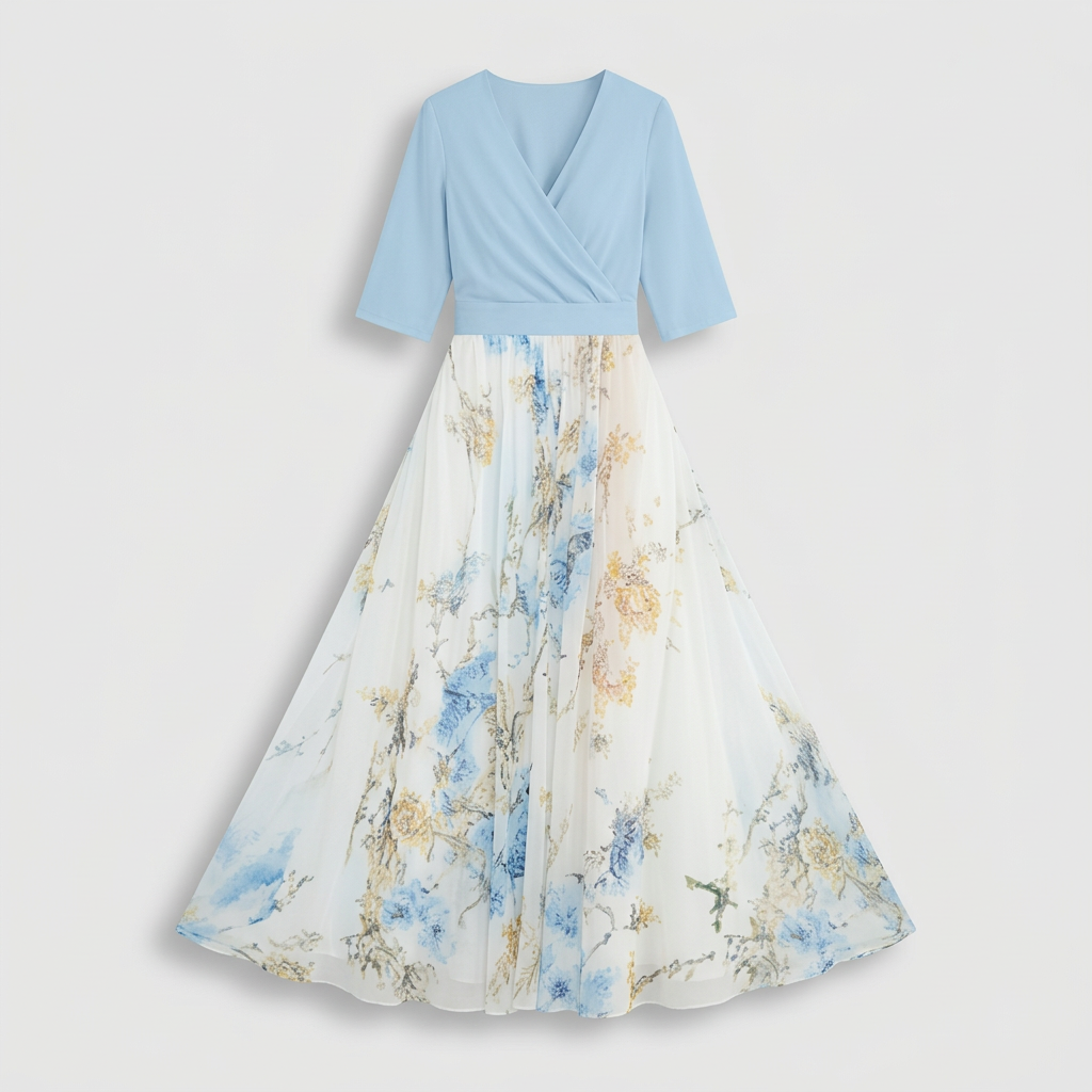 Rivaclo | Femme Robe Maxi à Col V – Imprimée