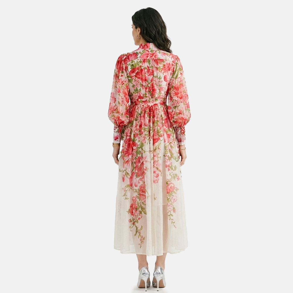 Rivaclo | Women's Floral Long Sleeve Dress with Stand Collar – Elevated Shape