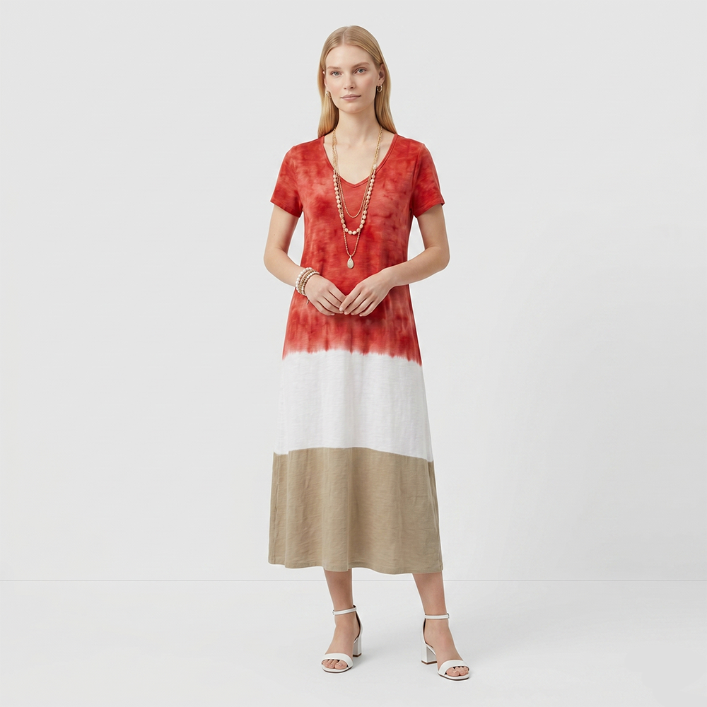 Rivaclo | Women's Gradient V-Neck Dress with Short Sleeves – Fluid Silhouette