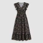 Rivaclo | Women's Printed Maxi Dress – V-Neck with Ruffled Sleeves