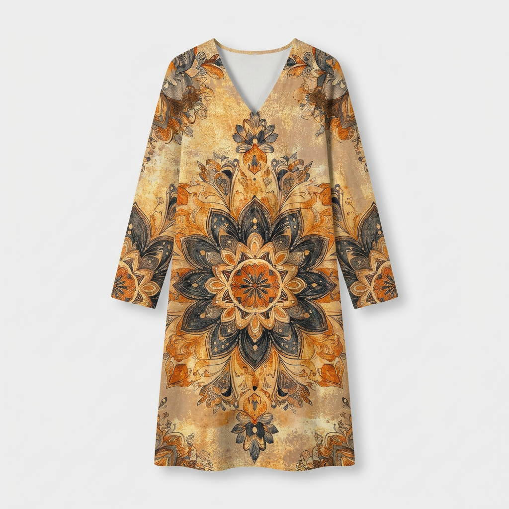 Femme Robe Maxi Rayée à Col V à Manches Longues | Style Décontracté