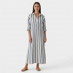 Rivaclo | Women's Striped Dress with Collar – Side Slit with Pockets
