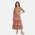 Rivaclo | Women's Geometric Printed Round Neck Dress – Fluid Maxi