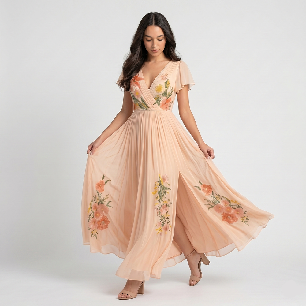 Rivaclo | Women's Printed V-Neck Dress – Short Sleeves