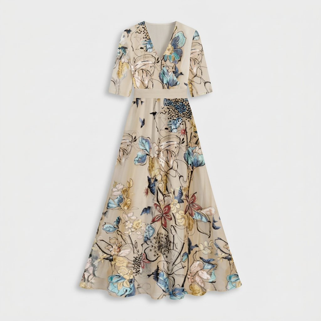 Rivaclo | Femme Robe Maxi à Col V – Imprimée