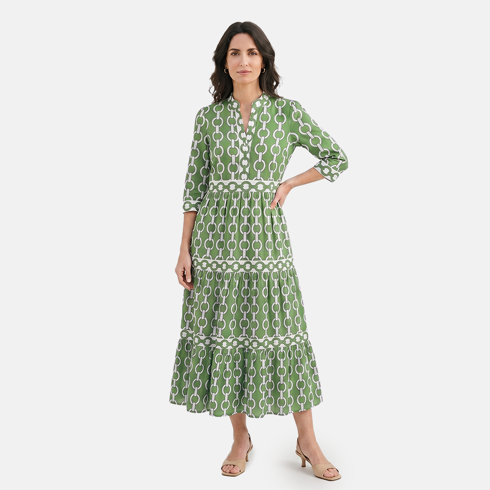 Rivaclo | Women's Geometric Printed Round Neck Dress – Fluid Maxi