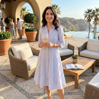Rivaclo | Women's Striped Shirt Dress with Long Sleeves and Notched Collar – Button Detail