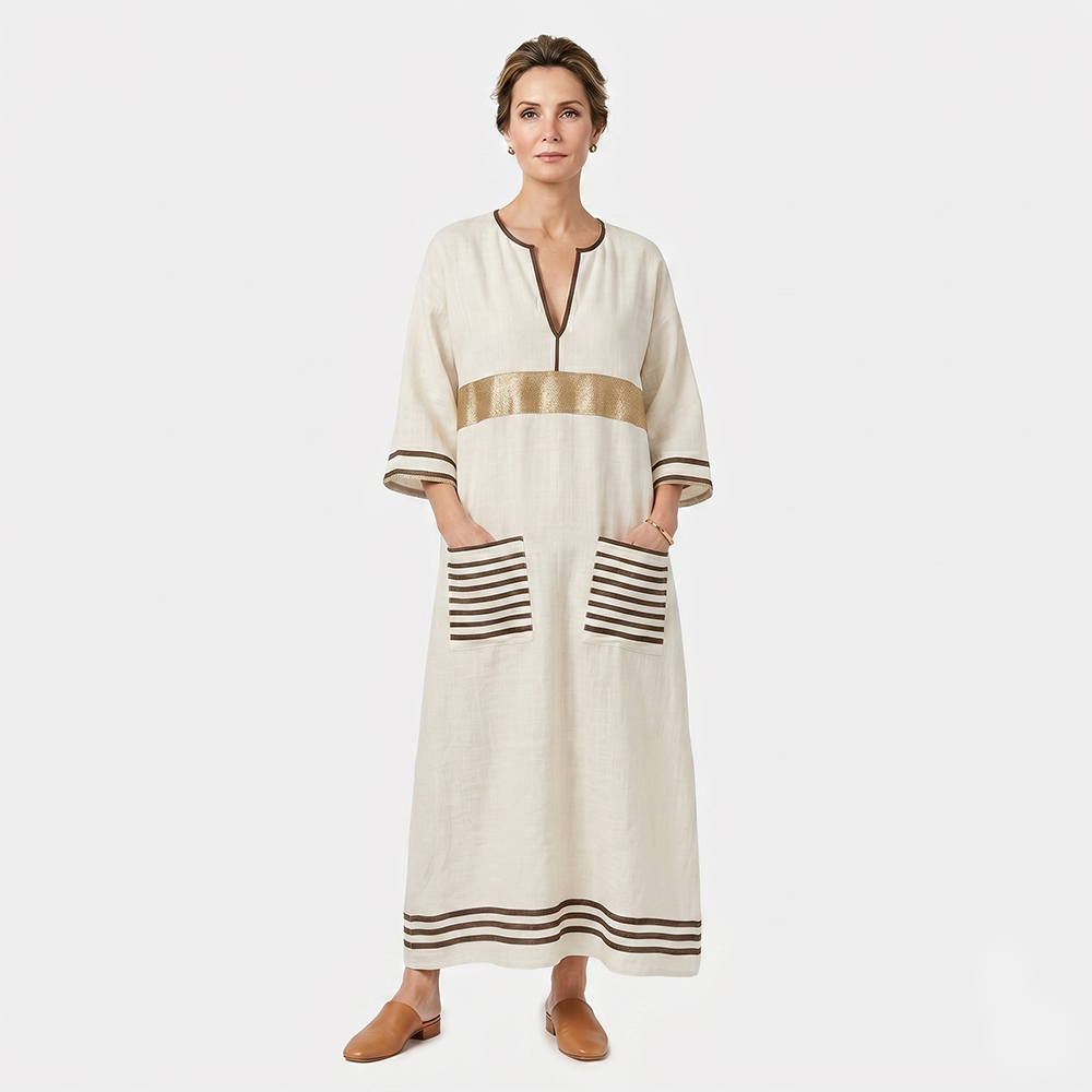 Rivaclo | Women's Printed V-Neck Dress – 3/4 Sleeves