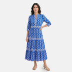Rivaclo | Women's Geometric Printed Round Neck Dress – Fluid Maxi