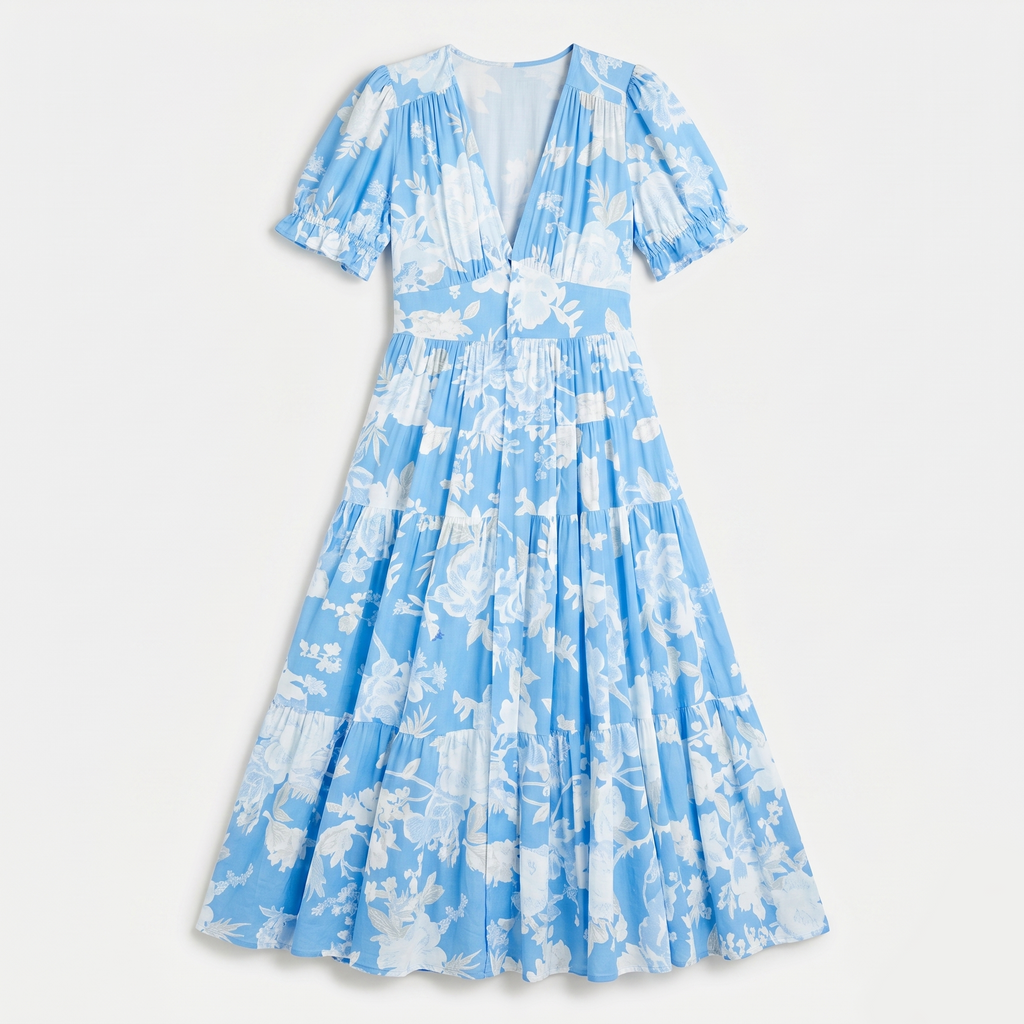 Rivaclo | Women's Printed Maxi Length Dress – Loose Fluid