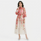 Rivaclo | Women's Floral Long Sleeve Dress with Stand Collar – Elevated Shape