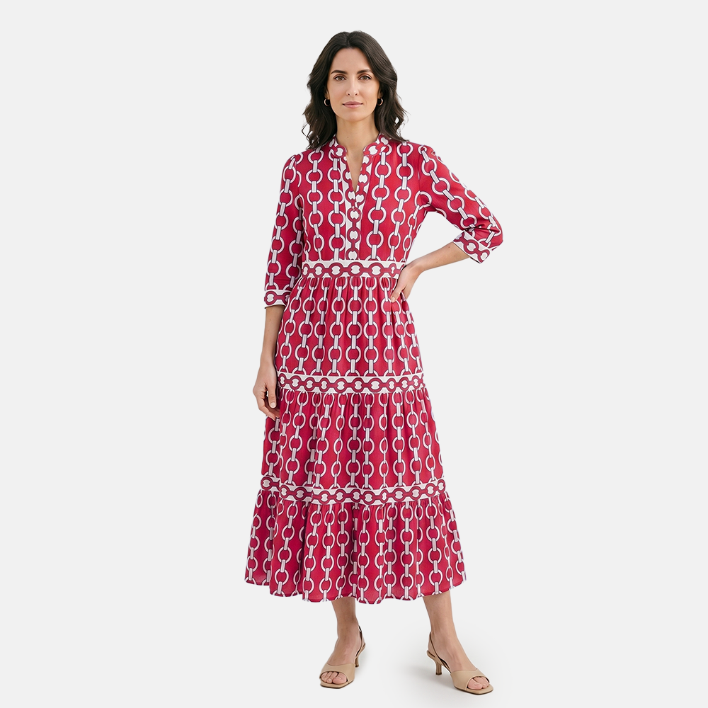 Rivaclo | Women's Geometric Printed Round Neck Dress – Fluid Maxi