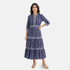 Rivaclo | Women's Geometric Printed Round Neck Dress – Fluid Maxi