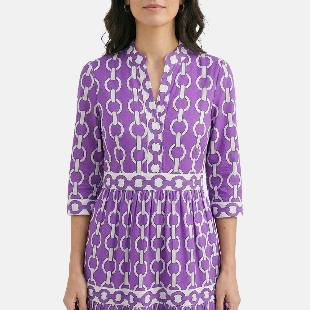 Rivaclo | Women's Geometric Printed Round Neck Dress – Fluid Maxi