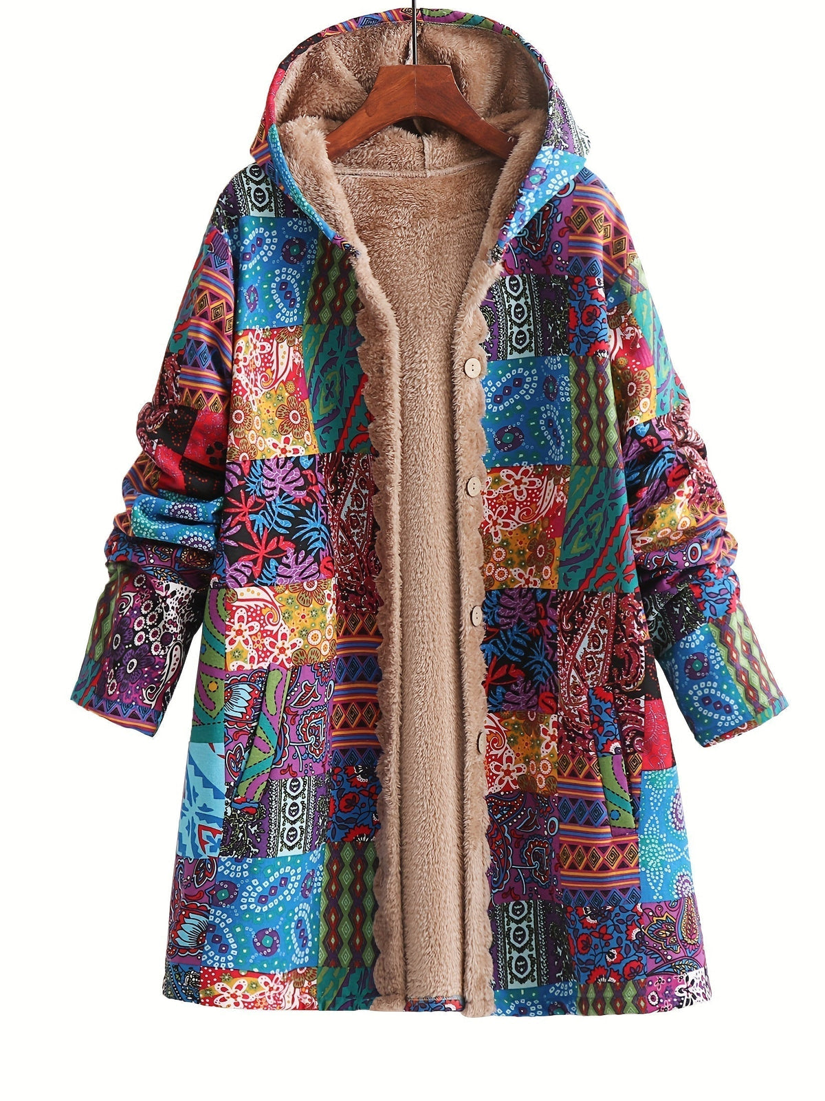 Veste femme à capuche coupe loose patchwork — Bleu