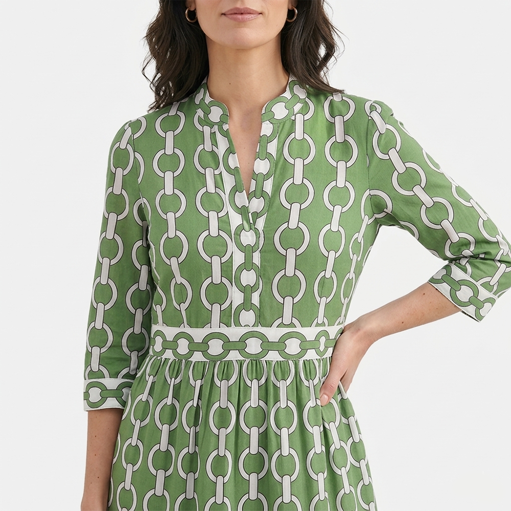 Rivaclo | Women's Geometric Printed Round Neck Dress – Fluid Maxi