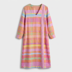 Femme Robe Maxi Rayée à Col V à Manches Longues | Style Décontracté