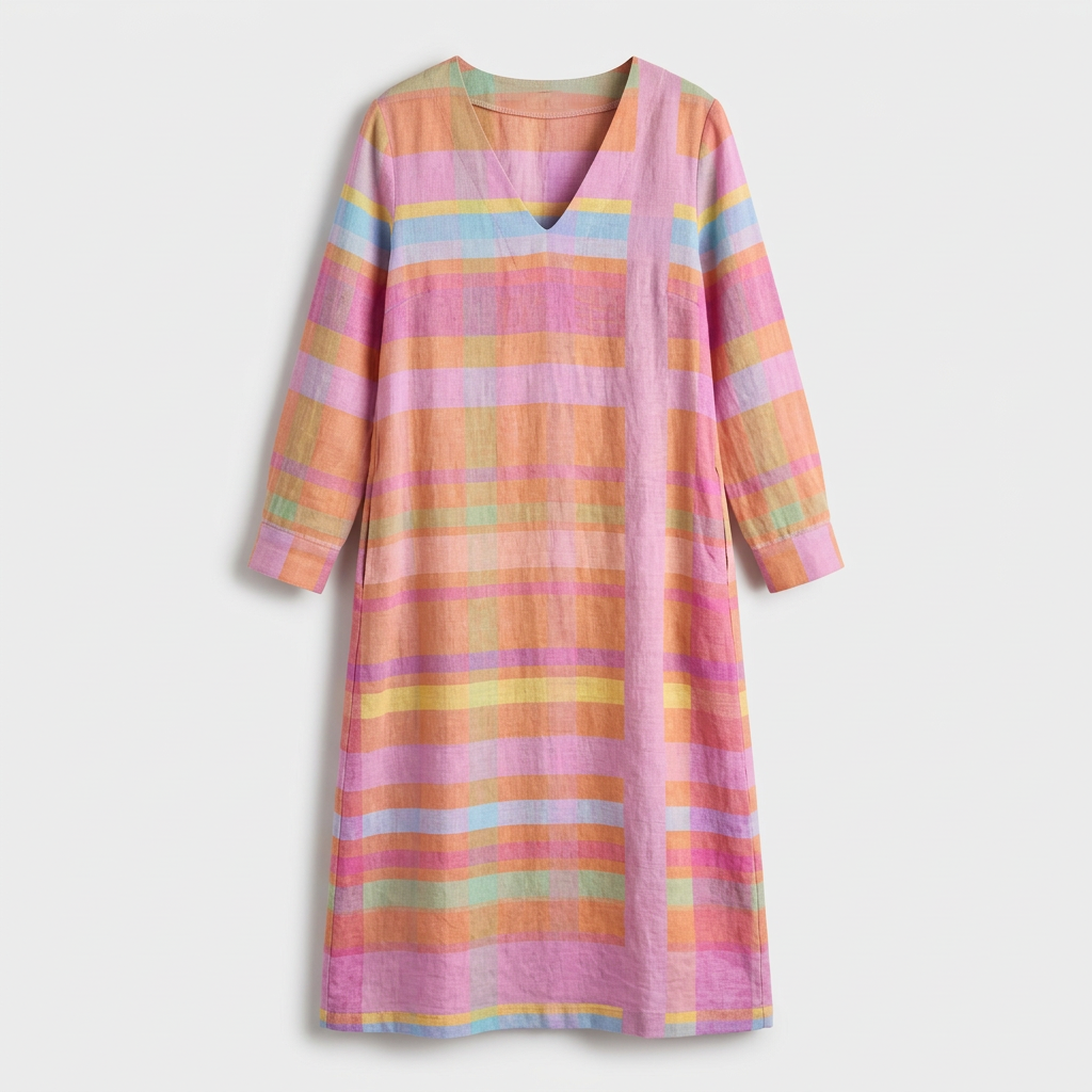 Femme Robe Maxi Rayée à Col V à Manches Longues | Style Décontracté