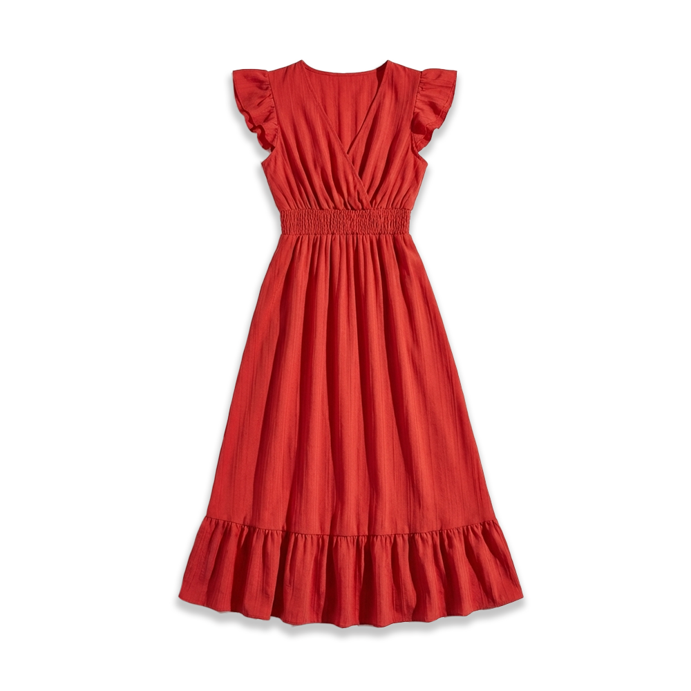 Rivaclo | Femme robe maxi à volants sans manches – col en V